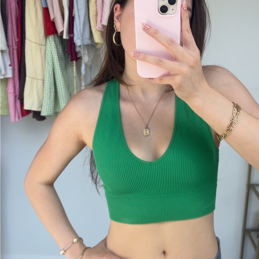 Garage Green Ribbed Scoop Neck Top